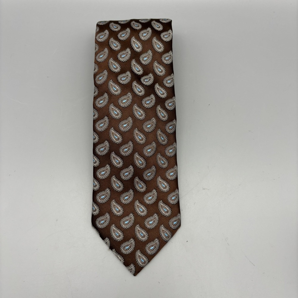 Ernenegildo Zegna‎ Brown/Blue Paisley 100% Seta Silk Made in Italy Business 59"